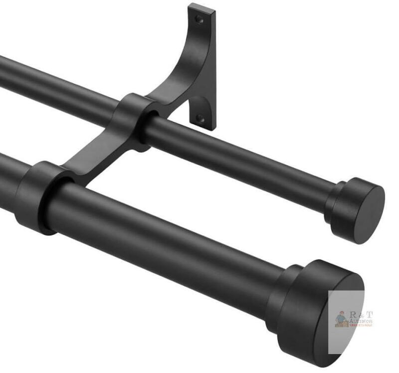 NEW Adjustable Black Double Curtain Rod Set, 37.6"-72", Metal Bracket, Wall Mount