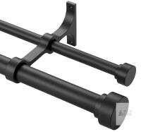 NEW Adjustable Black Double Curtain Rod Set, 37.6"-72", Metal Bracket, Wall Mount