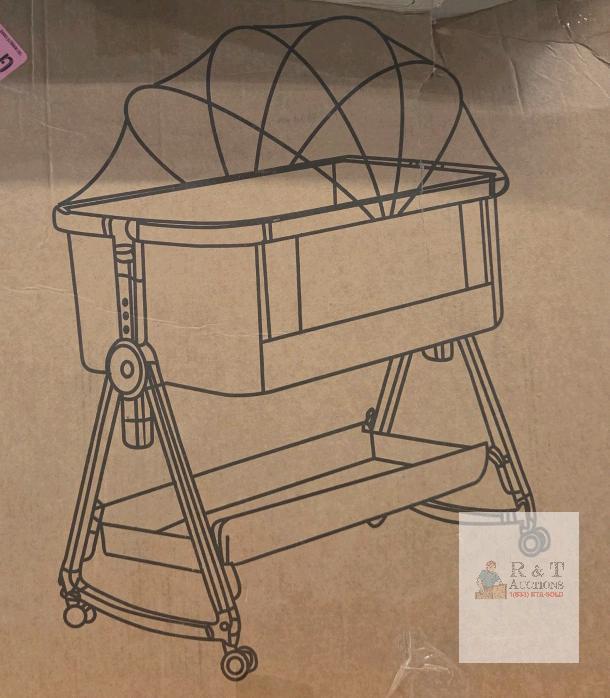 NEW Shandong Tongledi Baby Bassinet, Oxford Mesh, Alloy Steel, Adjustable Height, Canopy, Storage