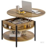 NEW FABATO CT007-RB Round Lift-Top Coffee Table with Storage, Rustic Brown, 26.77" Diameter