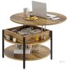 NEW FABATO CT007-RB Round Lift-Top Coffee Table with Storage, Rustic Brown, 26.77" Diameter