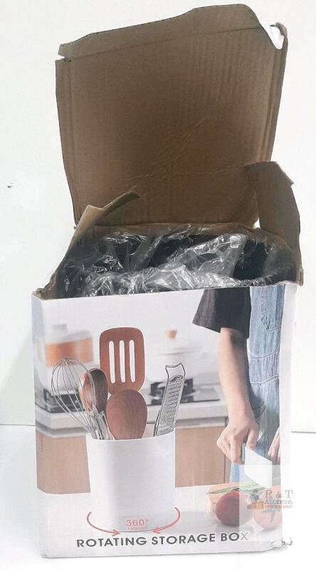 Rotating Storage Box, 360&deg; Spinning Black Plastic Kitchen Utensil Holder, 6"x7" Cylindrical