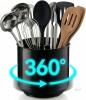 Rotating Storage Box, 360&deg; Spinning Black Plastic Kitchen Utensil Holder, 6"x7" Cylindrical - 4
