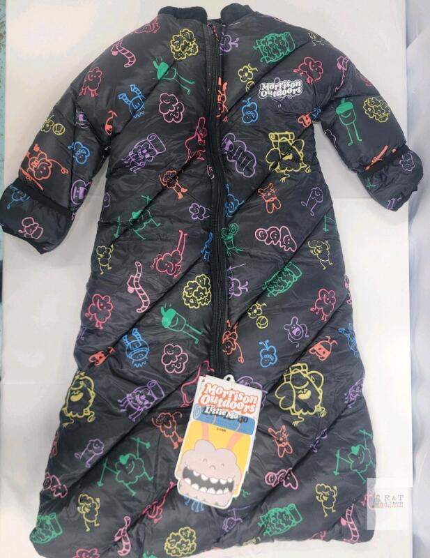 NEW Morrison Outdoors Little Mo 40 Baby Sleeping Bag, 6&ndash;18 Months, 40&deg;F Rating, Black Cartoon Pattern