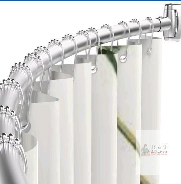 NEW Curved Stainless Steel Shower Rod, 44-72 in, Wall Mount, Silver, Includes Rings, X002VPSLT5