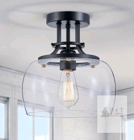 NEW WUZUPS Rustic Farmhouse Semi-Flush Mount Ceiling Light, Black, Glass Shade, E26