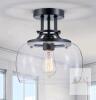 NEW WUZUPS Rustic Farmhouse Semi-Flush Mount Ceiling Light, Black, Glass Shade, E26