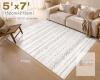 5' x 7' Rectangular Area Rug with Geometric Pattern in White/Cream and Grey/Tan - 2