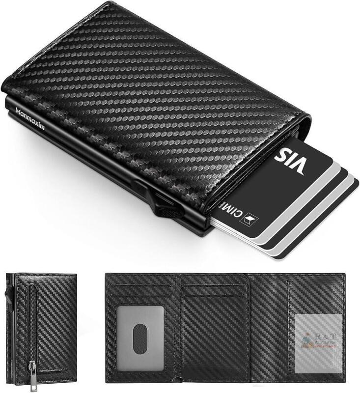 NEW Mammaxim Carbon Fiber Card Holder Wallet &ndash; RFID Blocking, Card Ejector, Tri-Fold, Black