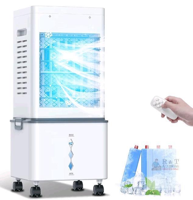 Portable Evaporative Air Cooler with Remote, 7L Tank, 3 Speeds, Ice Packs, Wheels