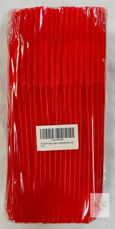 NEW 200 Red Disposable Bendy Straws, 8.26" x 0.2", Food-Grade Polypropylene