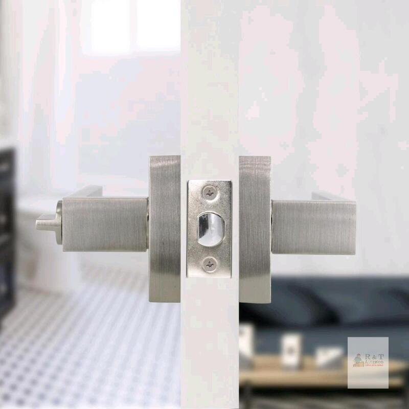 New Interior Privacy Door Lever for Bedroom Stainless Steel Bathroom Flat Reversible Door Handle Square Door Lock Set Without Key Brushed Nickel (1 Pack Privacy No Key Lock)