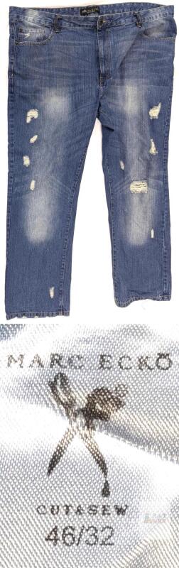 GOOD TO EXCELLENT preowned Marc Ecko Cut & Sew Distressed Jeans 46x32 Blue Men&rsquo;s 100% Cotton Style 86003338