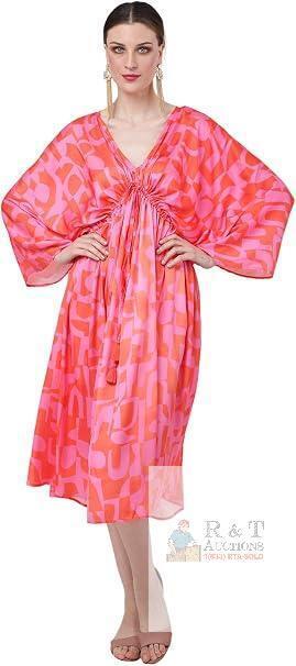 NEW Size Large Miss Lavish London Women&rsquo;s Poly Crepe Kaftan Dress with Pockets Batwing Sleeve