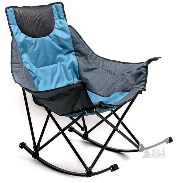 NEW Sunnyfeel Folding Rocking Camping Chair, Model CCAC2026XBU1, Blue, 300 lbs Capacity