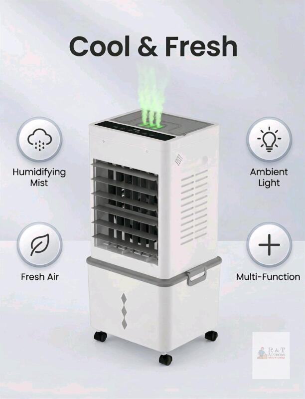 new Evaporative Air Cooler, Digital Touch Controls, Humidifier, Ambient Light, 3-Speed, 4-gal Tank
