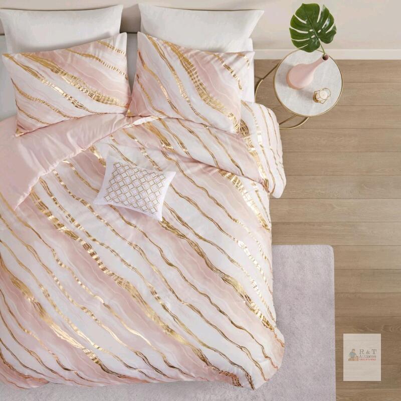 new Comfort Spaces Enya Twin/Twin XL Pink Gold Foil Comforter 3-Piece Set CS10-0976 open bag