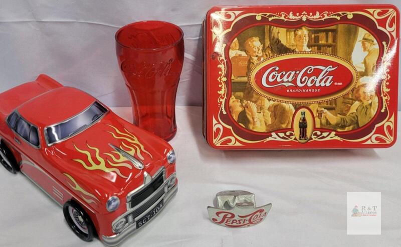 Coca-Cola Tin Lunchbox, Red Glass, Toy Car Tin, Pepsi-Cola Bottle Opener
