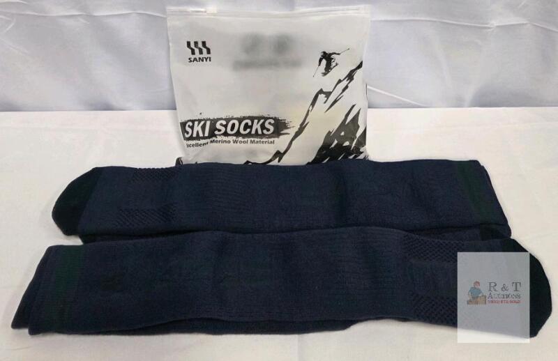 SANYIYIBA Merino Wool Ski Socks, Medium, Navy Blue, 2 Pairs, New in Original Packaging