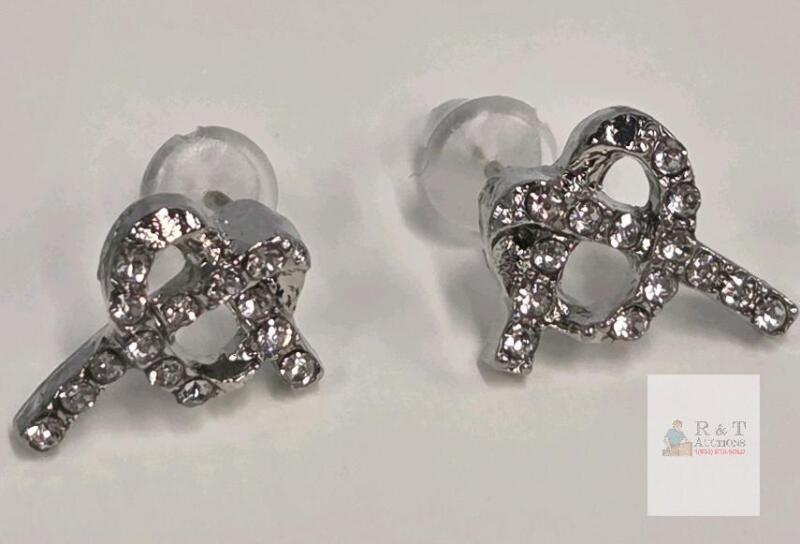 NEW Silver-Tone Stud Earrings with Clear Rhinestones, Abstract Knot Design, Push-Back Closure