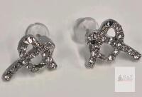 NEW Silver-Tone Stud Earrings with Clear Rhinestones, Abstract Knot Design, Push-Back Closure