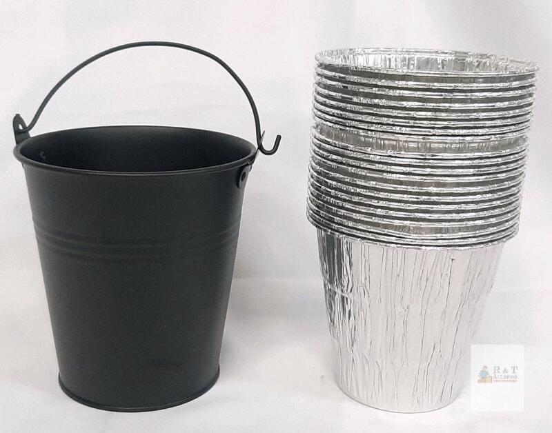NUPICK Grease Bucket Kit for Traeger Grills &ndash; Black Steel Bucket with 12 Aluminum Liners
