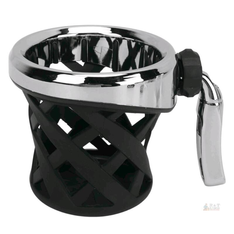 NEW Motorcycle Drink Cup Holder, Black with Chrome Finish, Fits 7/8" to 1-1/4" Handlebars