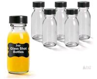 NEW VOLCANOES CLUB 2oz (60ml) Clear Glass Shot Bottles with Black Screw Lids, Boxed, Food Grade