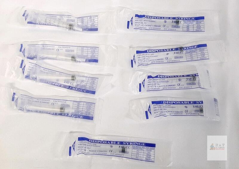 3ml Disposable Syringes, Sterile, CE Marked, EO Gas, Lot 250320, 8 Individually Packaged Units