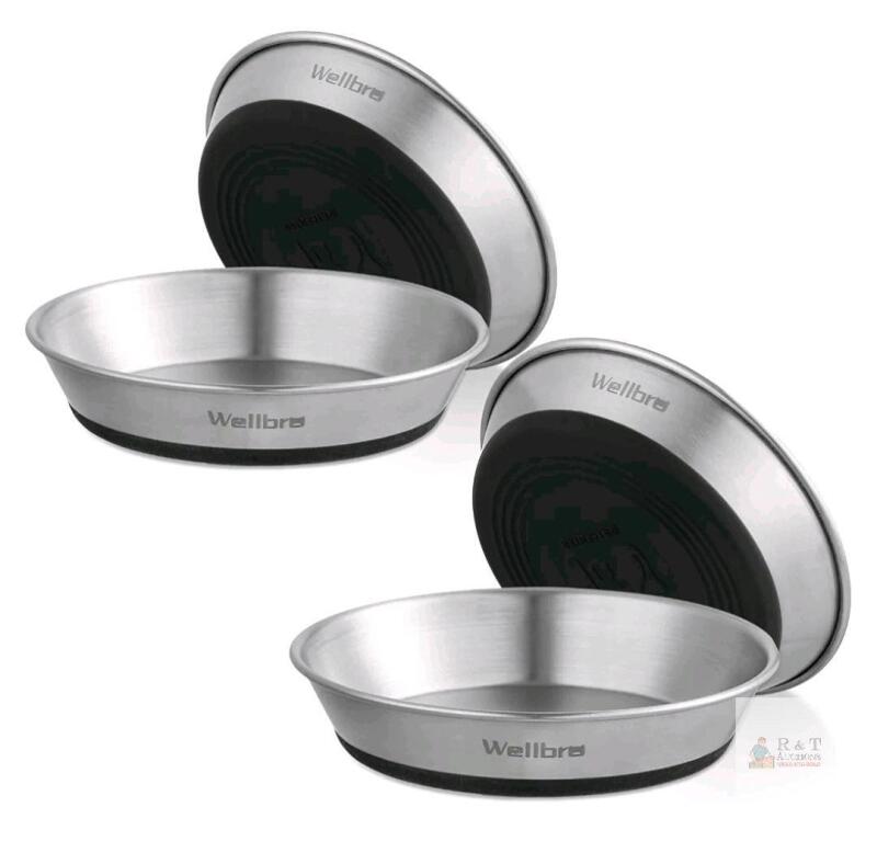 NEW Wellbro Stainless Steel Pet Bowls, 5.9" Diameter, 12 oz Capacity, Non-Slip Silicone Base, Set of 2