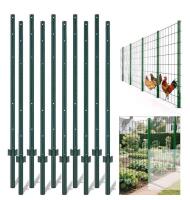 NEW 7 ft Steel T-Posts, Green Powder-Coated, 10 Pack, Heavy Duty Fence Posts w/ Ground Plate & 3 in Spacing