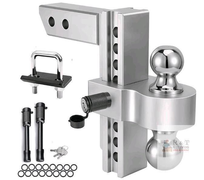 NEW Adjustable 2.5" Shank Trailer Hitch Ball Mount, 8" Drop/Rise, Dual Ball (2", 2-5/16"), 18,500 lbs