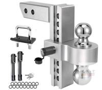 NEW Adjustable 2.5" Shank Trailer Hitch Ball Mount, 8" Drop/Rise, Dual Ball (2", 2-5/16"), 18,500 lbs