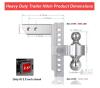 NEW Adjustable 2.5" Shank Trailer Hitch Ball Mount, 8" Drop/Rise, Dual Ball (2", 2-5/16"), 18,500 lbs - 3