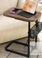 NEW Adjustable Laptop Side Table with Storage Basket, Height 23"-31.5", Dark Wood Grain Top