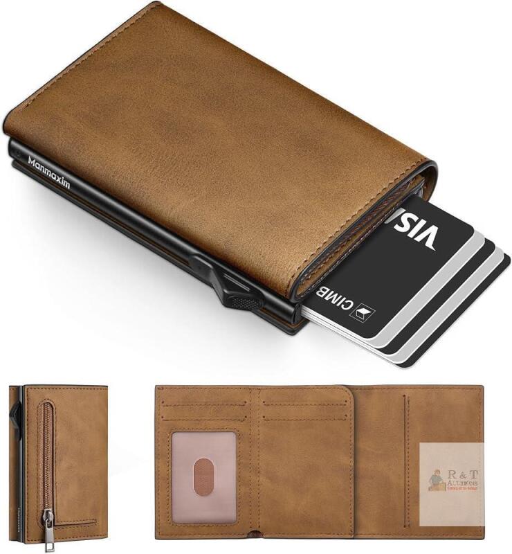 NEW BROWN Card Holder Wallet, Slim Credit Card Holder RFID Blocking, Minimalist Wallets Pop Up Card Holders for Men, Smart Mens Card Wallet with Coin Pocket and ID Window (Carbon Fiber)