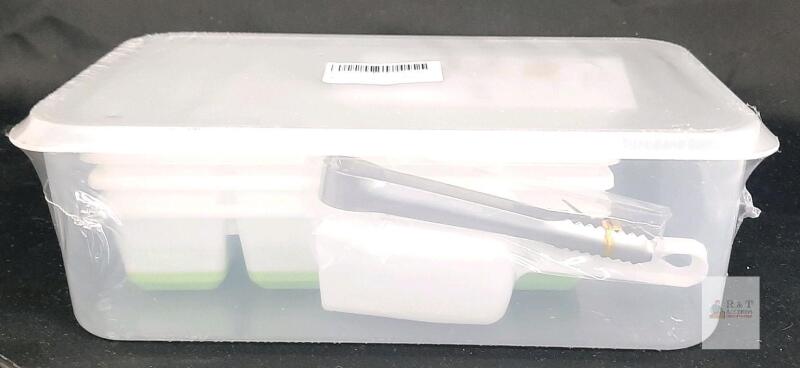 NEW Silicone Ice Cube Tray Set with Lid, Tongs & Scoop &ndash; 2 Trays, 6 Large Cubes Each