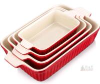 new MALACASA Series Bake 4-Piece Red Porcelain Rectangular Baking Dish Set with Integrated Handles