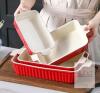 new MALACASA Series Bake 4-Piece Red Porcelain Rectangular Baking Dish Set with Integrated Handles - 3