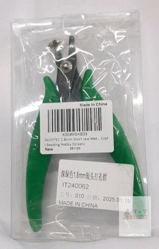 INJOYTEC 1.8mm Metal Hole Punch Pliers, Green Handle, Short Jaw, Jewelry Beading Craft Tool