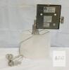 Brushed Nickel Swing Arm Wall Lamp with White Fabric Shade, Plug-In, Adjustable Arm No box Good condition Slight dents to shade Tested for power - 2
