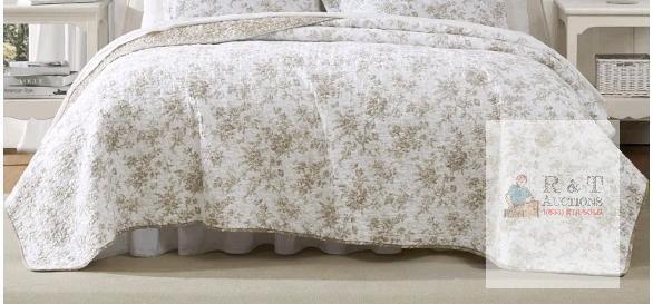 NEW Laura Ashley Queen Size Reversible Beige Floral Quilt, 80% Cotton - Revman