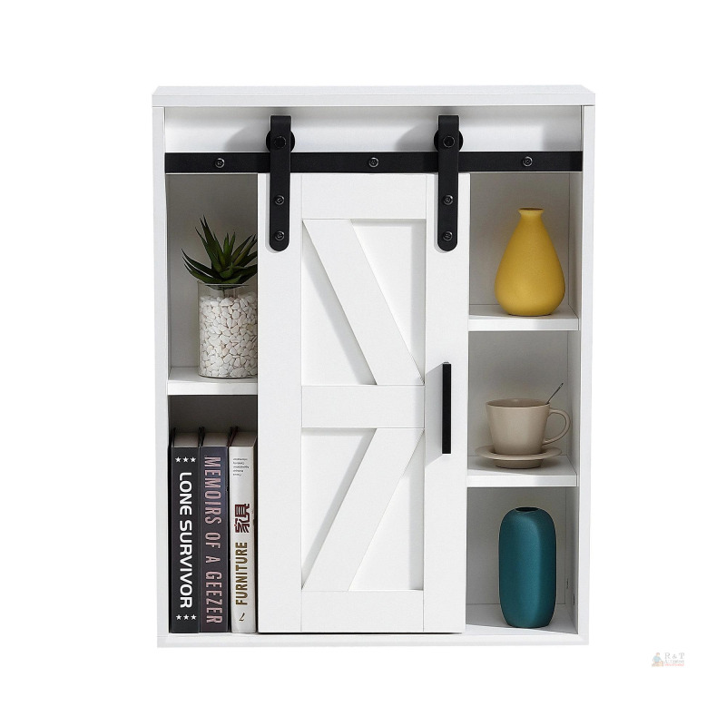 NEW Wall-Mounted Barn Door Style Storage Cabinet, White, 24" W x 11.8" D x 18.5" H
