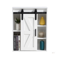 NEW Wall-Mounted Barn Door Style Storage Cabinet, White, 24" W x 11.8" D x 18.5" H