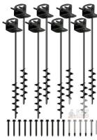 NEW 25.5" Steel Ground Anchor Kit, Auger Type with Multi-Functional Brackets, Set of 8, Black Finish