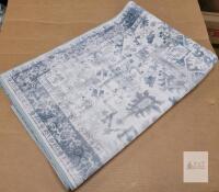 NEW Machine Washable Area Rug, 3'X5', Anti-slip Rubber Backing, Blue/Gray Motif