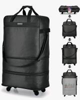 NEW Hanke 90L Expandable Rolling Duffel Bag, Black, Spinner Wheels, Foldable, Multi-Handle, 17.72"x31.49"