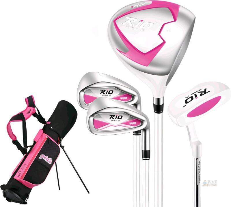 PGM RIO 2016 JR Girls&rsquo; Golf Club Set Pink/Black, 4 Clubs, Stand Bag, Ages 6-8, Right Handed new
