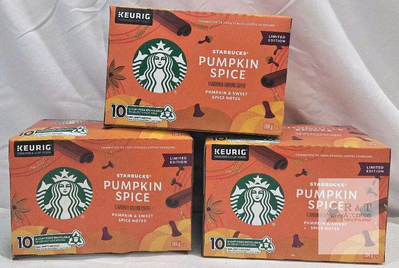 3 (BB2025MAR23) Starbucks Pumpkin Spice Kurig Pods 10 Pack
