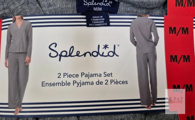 NEW Splendid 2 Piece Pajama Set, Women&rsquo;s, Grey, Medium, 100% Polyester, Waffle Knit, Button Top
